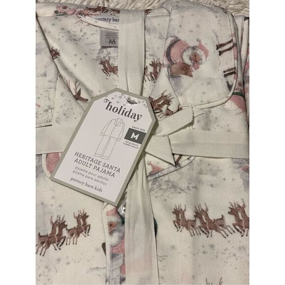 Pottery Barn Blush Heritage Santa Adult Flannel Pajama Set Med - Picture 4 of 8